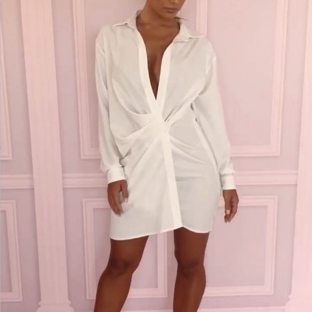 House of CB Assata Shirt Wrap White Dress Size‎ XS